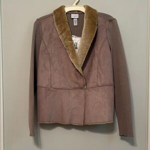 Women’s Jaclyn Smith Tan Teddy Jacket with Faux Fur Collar